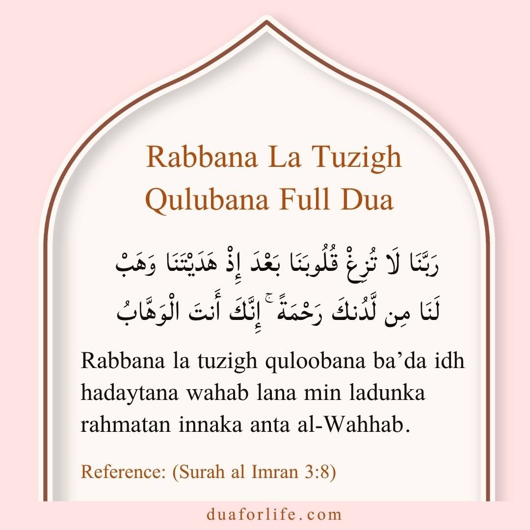 Rabbana La Tuzigh Qulubana Full Dua in English with Benefits